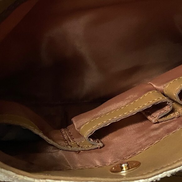 Liz Claiborne Vintge Woven Cream and Tan Leather Tote Bag - Picture 10 of 12